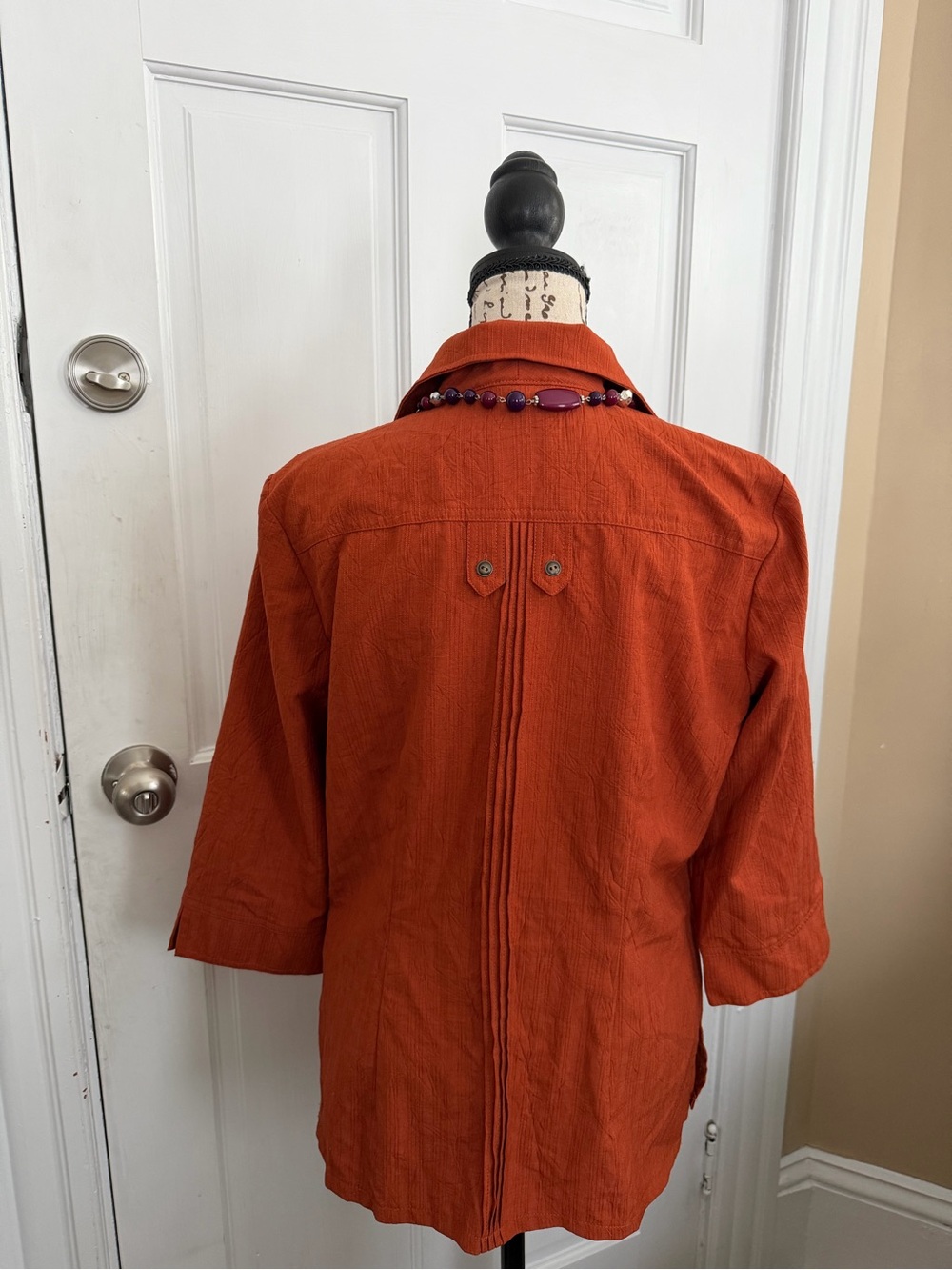 Classic Collared Button-Front Top in Rust Orange - Picture 2 of 3